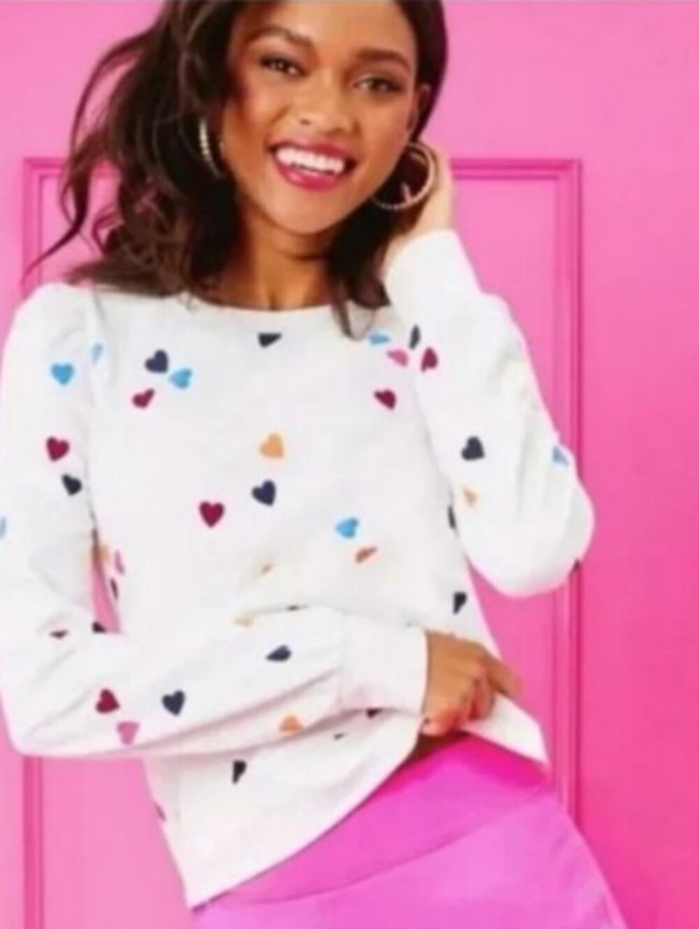 LILY PULITZER 'Jansen' Multi Hearts Cotton Lightweight Sweatshirt | M